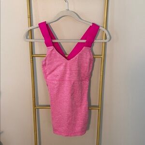 lululemon athletica Pink Heathered V-Neck Tank with Contrast Straps